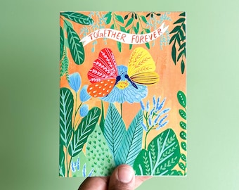 Together forever greeting card, anniversary card, card for wife, card for husband, butterfly card, botanical  card, for gardener, for her