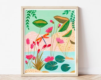 Colorful wall art nursery print, Dragonfly art print, Jungle nursery print, Jungle home decor, kids room wall decor