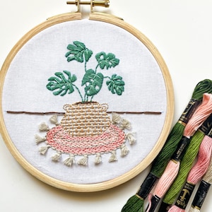 Monstera embroidery kit, Beginner embroidery kit, Boho hand embroidery, DIY embroidery kit, Houseplant decor, DIY home decor, Stitch guide