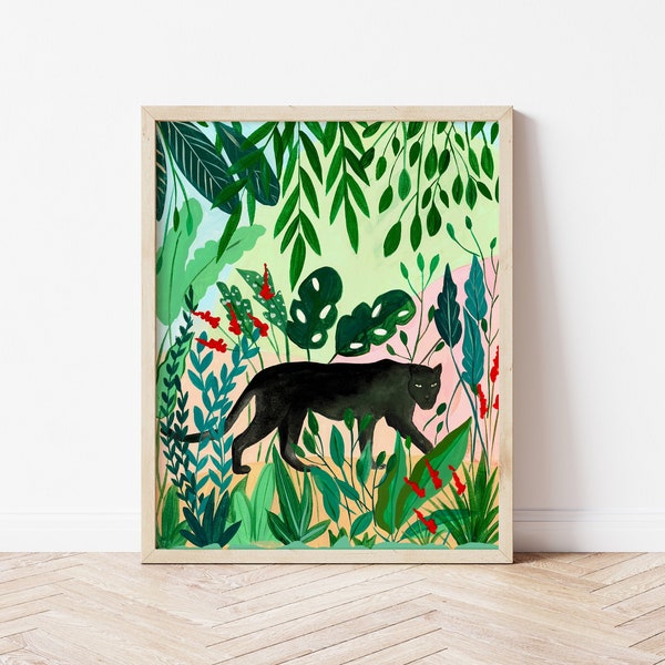 Jaguar print, safari animal art, tropical wall art, jungle nursery decor, college dorm decor for girls, Jaguar gift, black cat art, gardener