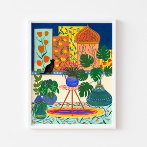 Stampa d'arte del Marocco, stampa del gatto nero, decorazione della parete del gatto, stampa dell'arte di viaggio, decorazione della parete del gatto, regalo di Natale per la signora del gatto, arte della parete floreale, regalo