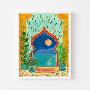 Marocco stampa d'arte di viaggio, stampa botanica, decorazione murale tropicale, stampa d'arte marocco, regalo di Natale, per viaggiatore, stampa d'arte Marrakech, regalo