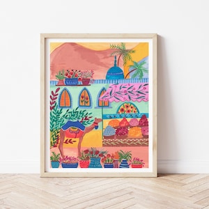 Stampa artistica di cammello, stampa artistica egiziana, arte di viaggio, stampa egiziana, stampa di street art egiziana, dipinto di viaggio, regalo per inaugurazione della casa, per viaggiatori