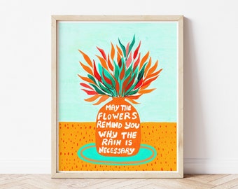 Quote art, wall art print, house plant art, botanical wall art, motivational quote, inspirational art, orange poster, modern art print