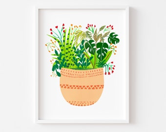 Botanical home decor, houseplant art print, gardener gift, birthday gift for plant lady, gift for mom, plant art print, mothers day