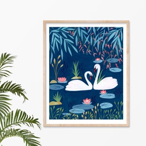 swan art print, swan decor for nursery wall art, college dorm decor for girls, swan gifts, swan nursery prints, lake nursery decor, bird image 1