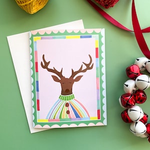 Set of 4 Christmas cards, Rain deer card set, illustrated Christmas card, Holiday gift, holiday card set, Christmas card pack,