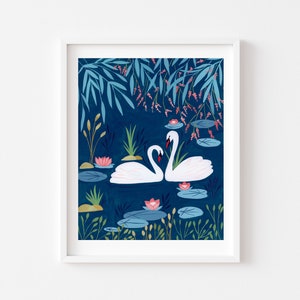 swan art print, swan decor for nursery wall art, college dorm decor for girls, swan gifts, swan nursery prints, lake nursery decor, bird image 5
