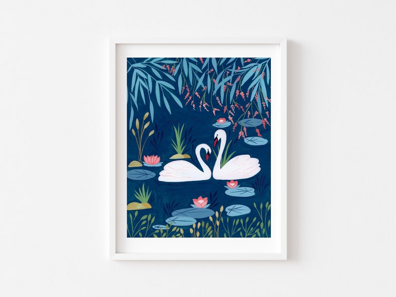 swan art print, swan decor for nursery wall art, college dorm decor for girls, swan gifts, swan nursery prints, lake nursery decor, bird image 5