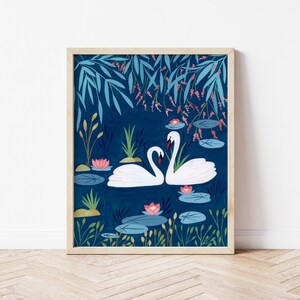 swan art print, swan decor for nursery wall art, college dorm decor for girls, swan gifts, swan nursery prints, lake nursery decor, bird image 6