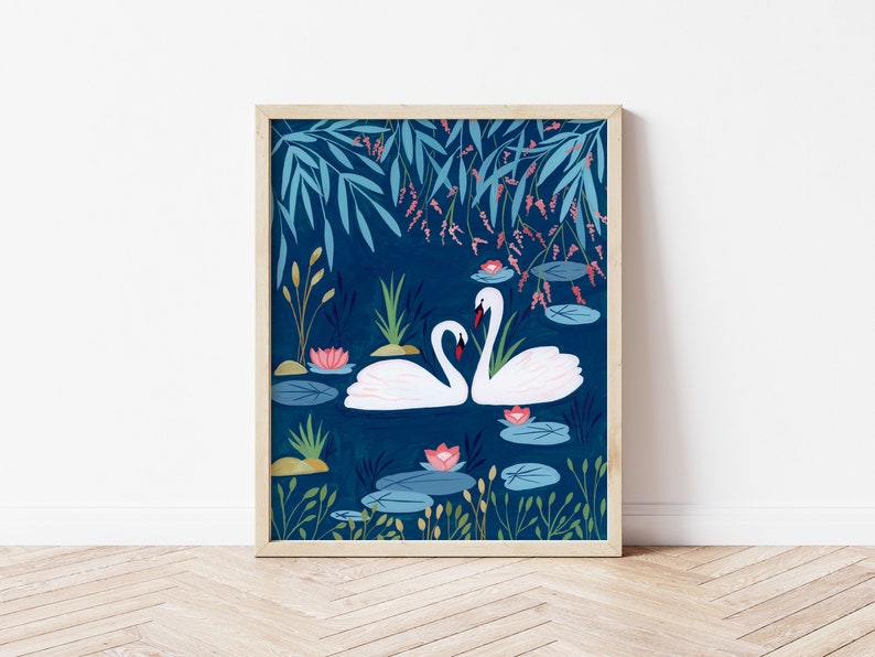 swan art print, swan decor for nursery wall art, college dorm decor for girls, swan gifts, swan nursery prints, lake nursery decor, bird image 6