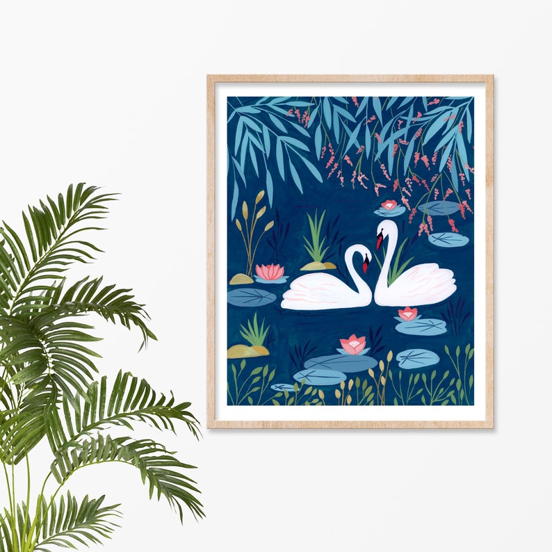 swan art print, swan decor for nursery wall art, college dorm decor for girls, swan gifts, swan nursery prints, lake nursery decor, bird image 1