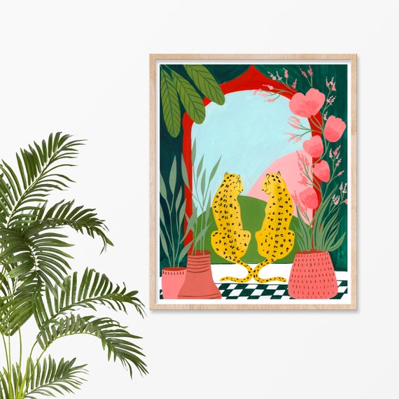 Leopard art print, Tropical home decor, nursery art print, Botanical wall art, jungle art print, home decor, Mothers art, living room art
