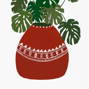 Cartel de Monstera, estampado de arte original monstera, planta en maceta de terracota, regalo adicto a plantas de la casa, impresión de plantas tropicales, decoración de la naturalezaPara la madre imagen 3
