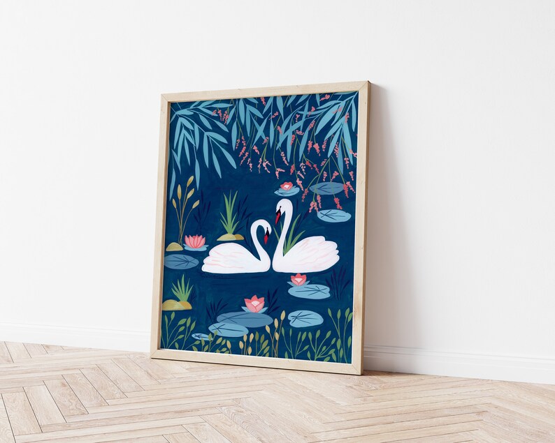 swan art print, swan decor for nursery wall art, college dorm decor for girls, swan gifts, swan nursery prints, lake nursery decor, bird image 3