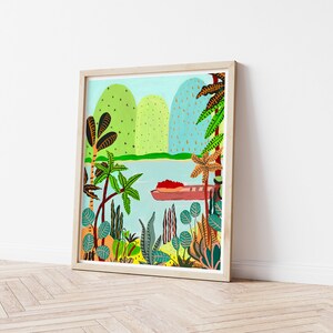 Jungle art, set of 2 botanical prints, tropical plants print, Kids room wall art, tropical jungle art print, set of 2 wall art, parrot print image 2