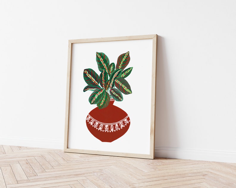 Impresión de planta de oración, impresión de arte vegetal, regalo de la madre planta, cartel de la planta, arte botánico de la pared, arte de la planta de la casa, decoración de la pared boho, día de las madres imagen 2