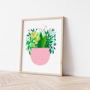 Pink plant art print, houseplant art print , plant wall decor, plant art print, plant lady gift, plant lover gift, plant print,mothers day image 2