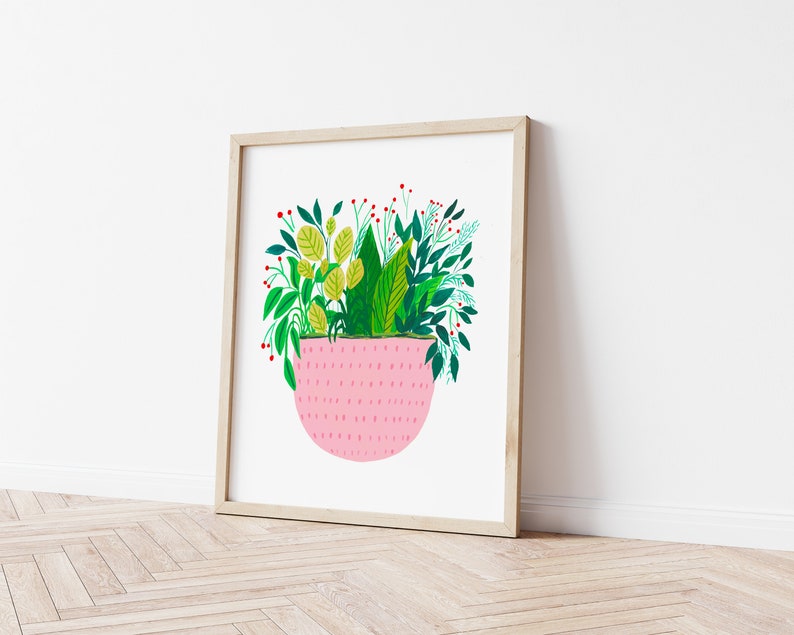 Pink plant art print, houseplant art print , plant wall decor, plant art print, plant lady gift, plant lover gift, plant print,mothers day image 2