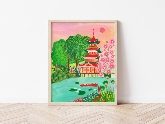Japan art print, travel print, Tokyo art print, Japanese temple print, travel poster, gift for mew home, for her, for Christmas,colorful art