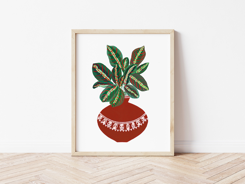Impresión de planta de oración, impresión de arte vegetal, regalo de la madre planta, cartel de la planta, arte botánico de la pared, arte de la planta de la casa, decoración de la pared boho, día de las madres imagen 1