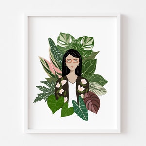 Personalized Portrait, Plant lady art print, Plant mom gift, For Plant parent, Custom art for her, Custom plant lady portrait, for birthday