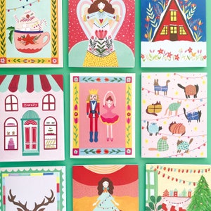 Set of 6 Christmas cards, holiday card set, illustrated card set, Christmas card pack, set of 6 holiday cards, assorted cards, for family