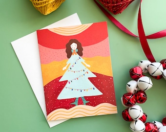 Set of 4 Christmas cards, Christmas girl card set, illustrated Christmas card, colorful card, holiday card set, blank card, for her, gift