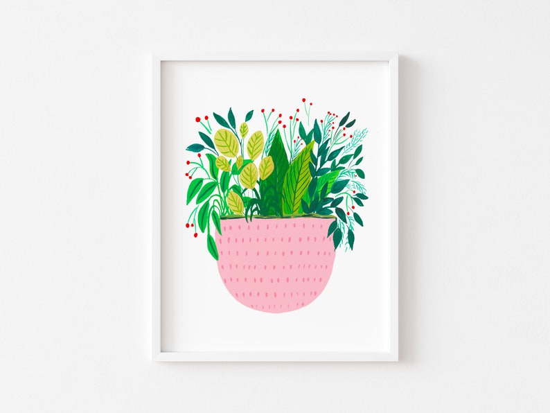 Pink plant art print, houseplant art print , plant wall decor, plant art print, plant lady gift, plant lover gift, plant print,mothers day image 1