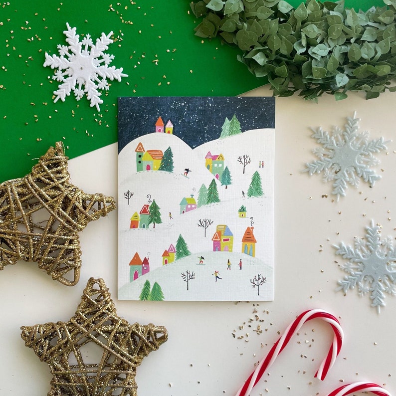 Christmas card, set of 4 Christmas cards, illustrated holiday cards, Christmas gift, blank Christmas card set image 1