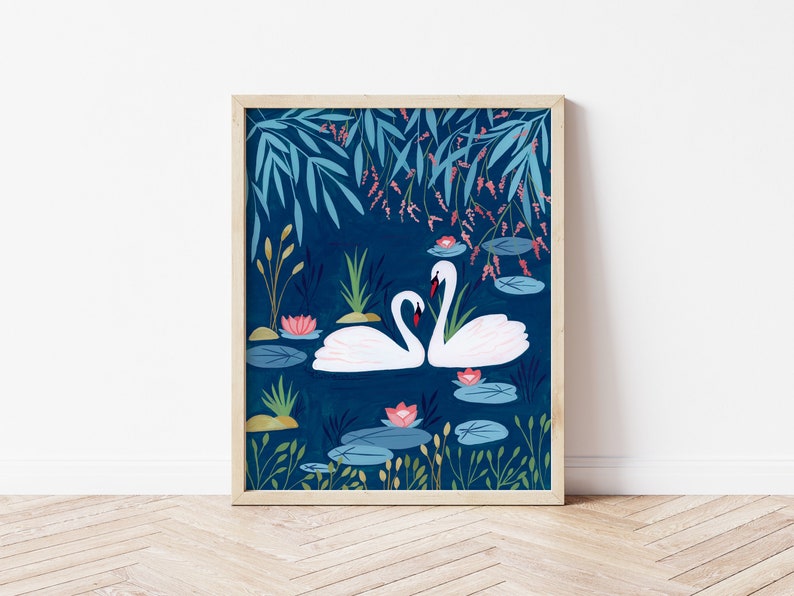 swan art print, swan decor for nursery wall art, college dorm decor for girls, swan gifts, swan nursery prints, lake nursery decor, bird image 4