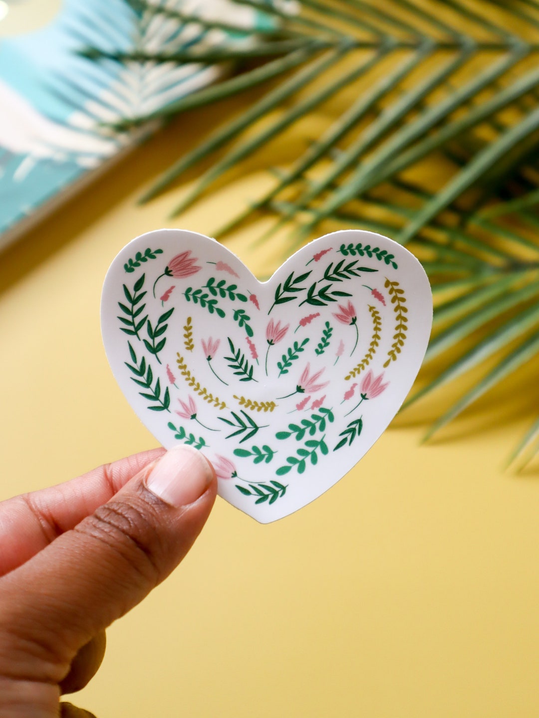 Heart Vinyl Sticker, Permanent Sticker, Botanical Stickers, Laptop ...