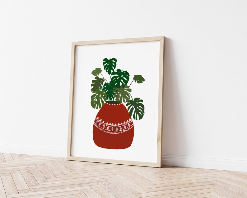Cartel de Monstera, estampado de arte original monstera, planta en maceta de terracota, regalo adicto a plantas de la casa, impresión de plantas tropicales, decoración de la naturalezaPara la madre imagen 2