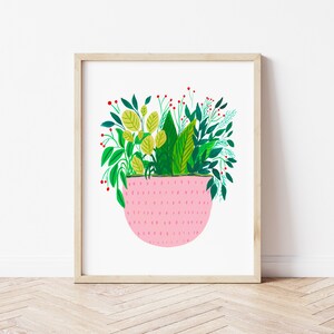 Pink plant art print, houseplant art print , plant wall decor, plant art print, plant lady gift, plant lover gift, plant print,mothers day image 3