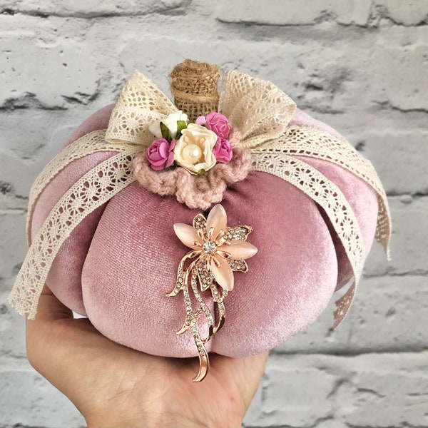 Pink velvet pumpkins Pumpkin centerpiece for table Rustic pumpkin decor