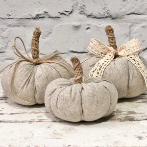Set of 3 linen fabric pumpkins Rustic pumpkins Farmhouse pumpkins decor
