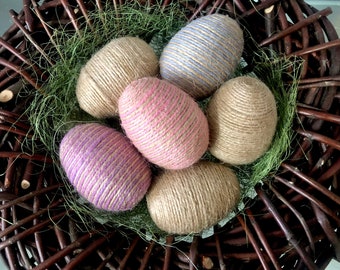 Touw pastel paaseieren set van 6 eieren Jute Paasdecor Primitieve eieren Jute eieren