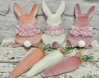 Easter set for tiered Pastel easter decor Velvet carrots Velvet bunnies