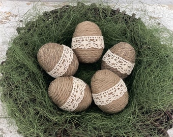 Set of 5 decorative easter eggs Jute wrapped eggs Burlap easter eggs