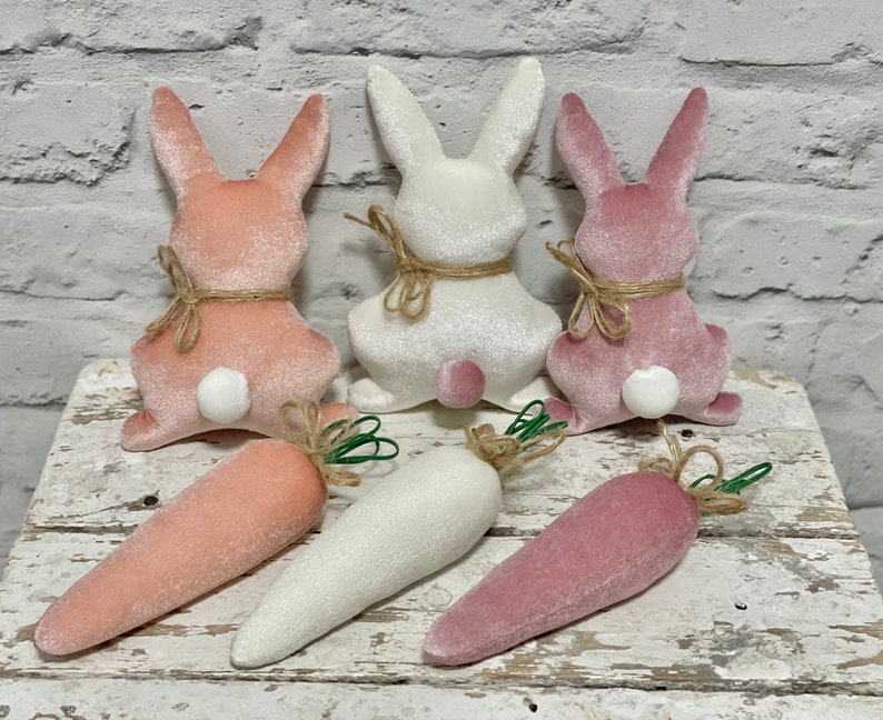 Ensemble de Pâques pour décor de Pâques pastel à plusieurs niveaux Carottes en velours Lapins en velours image 3