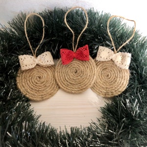 Set of 3 Primitive jute christmas ornaments Jute balls for Christmas tree decor