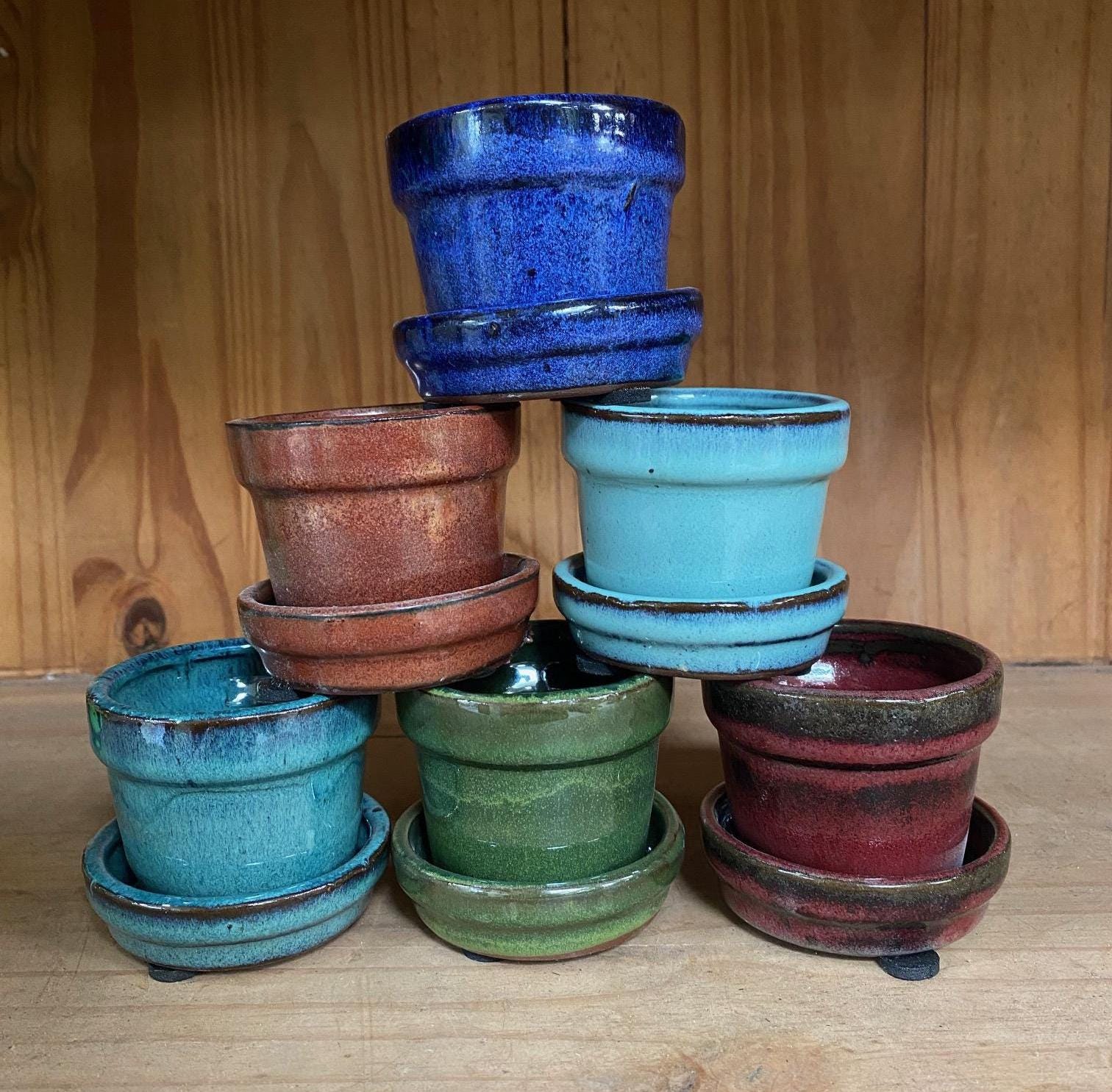 2 3/4" Glazed Ceramic Pot/ Planter With Attached Saucer , Handmade 2.75  Inch Wide With Drainage - Etsy
