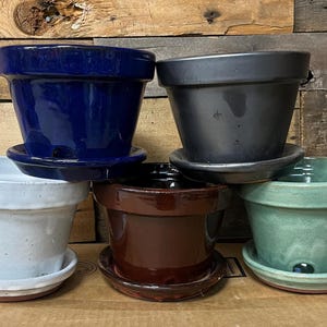 6 1/2&quot; Glazed Ceramic Planter/Pot Handmade 6 1/2 inch With Drainage and Attached Saucer