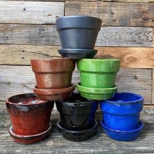 5" Glazed Ceramic Planter/Pot Handmade  5 inch With Drainage and Attached Saucer