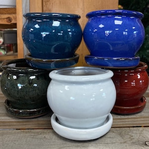 4&quot; Glazed Ceramic Planter/Pot Handmade Minimalist Style 4 inch With Drainage and Attached Saucer