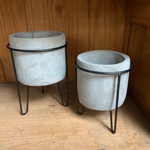 Cement Planter with sleek metal stand