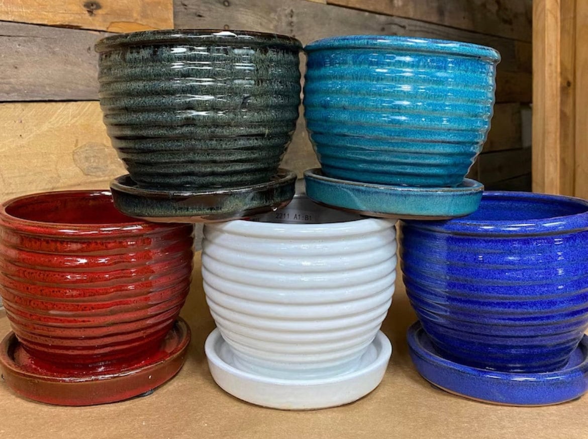 9" Glazed Ceramic Planter/Pot Handmade honeycomb Style 9 inch With Drainage and Attached Saucer