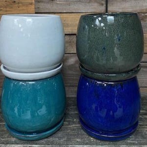 8&quot; Glazed Ceramic Planter/Pot Handmade Minimalist Style 8 inch With Drainage and Attached Saucer