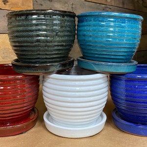 6&quot; Glazed Ceramic Planter/Pot Handmade honeycomb Style 6 inch With Drainage and Attached Saucer