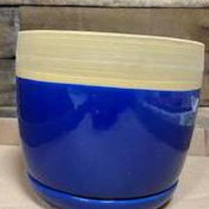 6&quot; Glazed Ceramic Planter/Pot Blue Handmade Decorative Style 6 inch With Drainage and Attached Saucer
